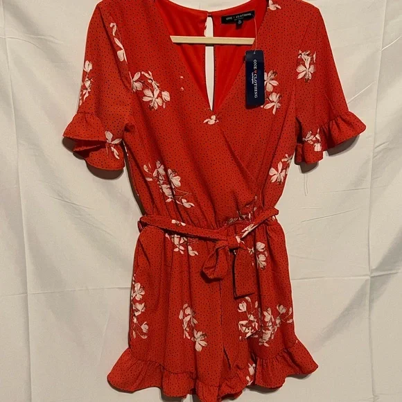 Sz S Ruffles & Floral & Dots Faux Wrap Front Challis Romper NWT - Picture 15 of 16